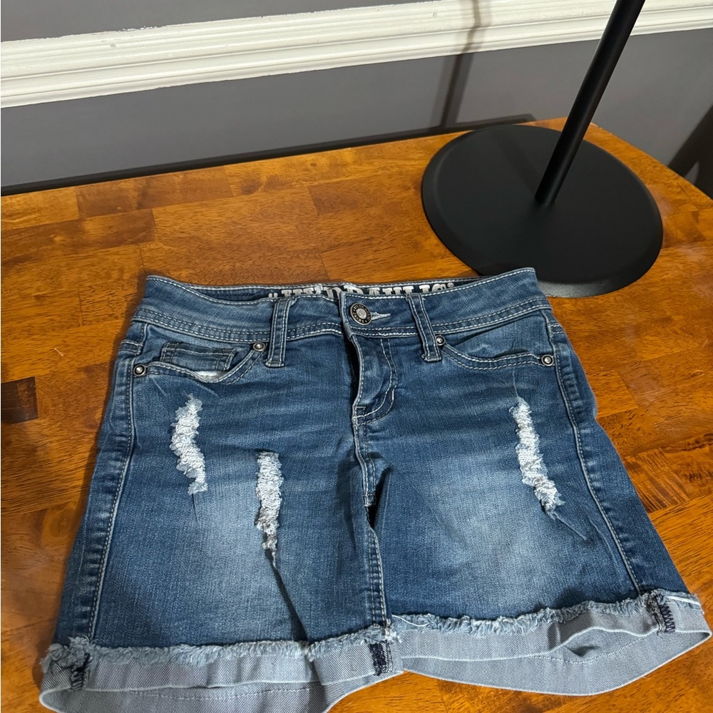Hydraulic Distressed Denim Shorts